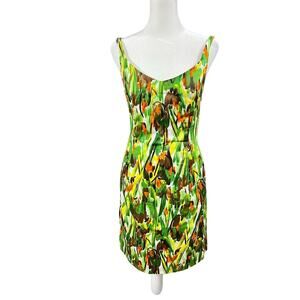 Milly NY Green Abstract Floral Print Cotton Fitted Dress Sz 2 Cruise Engagement